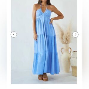 Blanco by Nature Blue Haltar Tie Back Maxi Dress Large